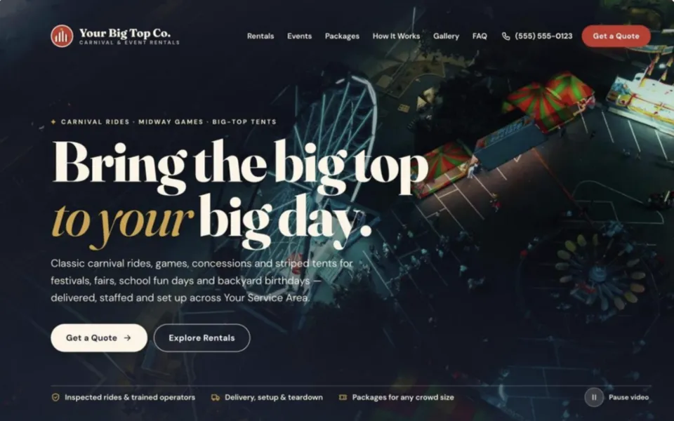 Your Big Top Co.: sample website design