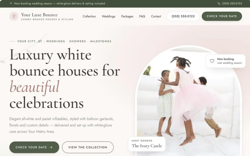 Your Luxe Bounce: sample website design