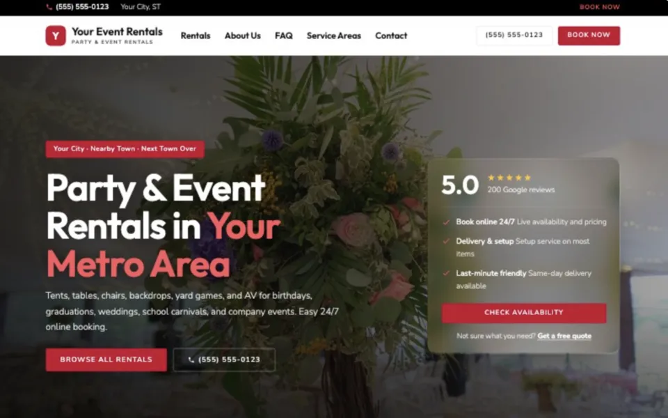 Your Event Rentals: sample website design